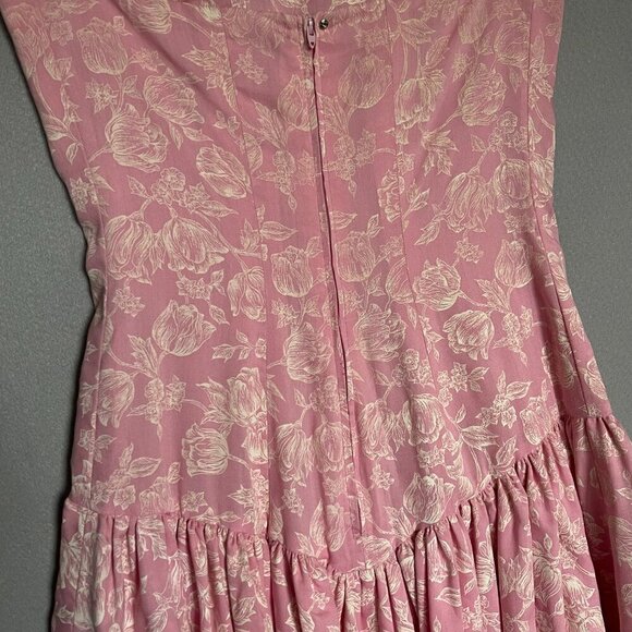 Vintage Handmade Pink and White Floral Ruffle Dress Size 10-12 - Picture 4 of 8